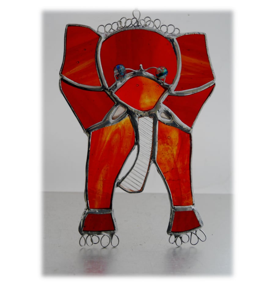 SOLD Elephant Stained Glass Suncatcher Handmade 029 Amber