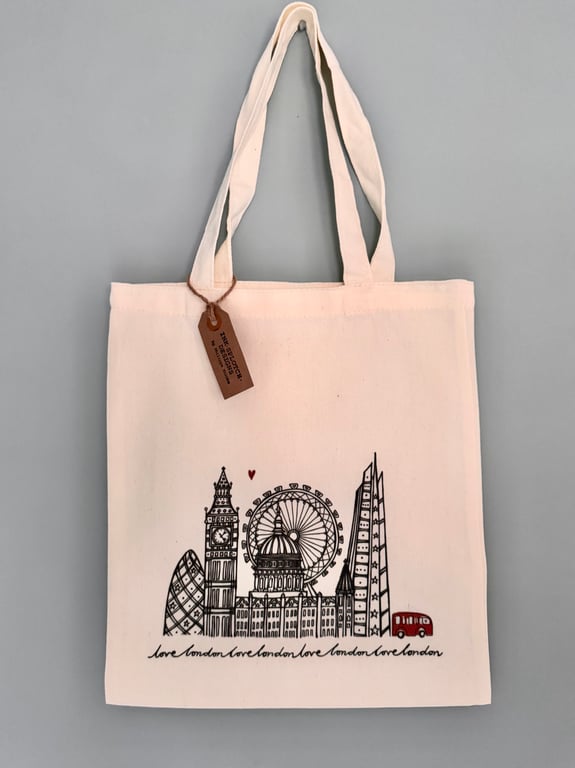 Illustrated London Skyline Printed Tote Bag 