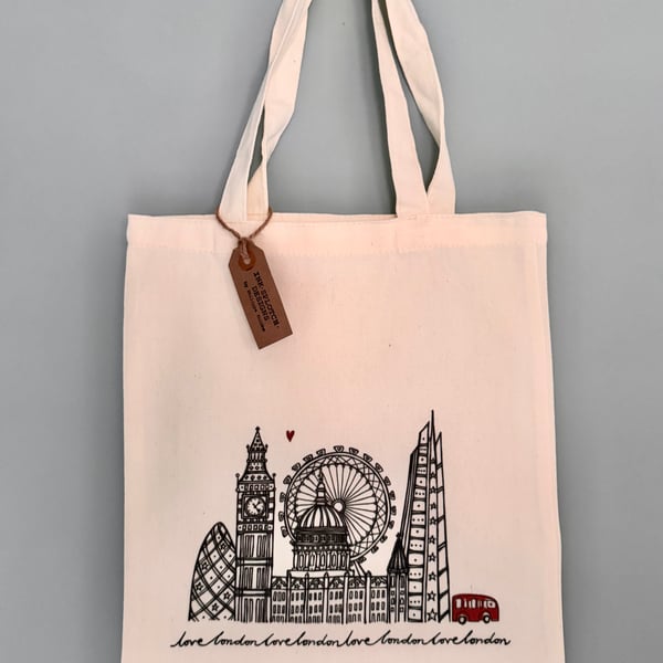 Illustrated London Skyline Printed Tote Bag 