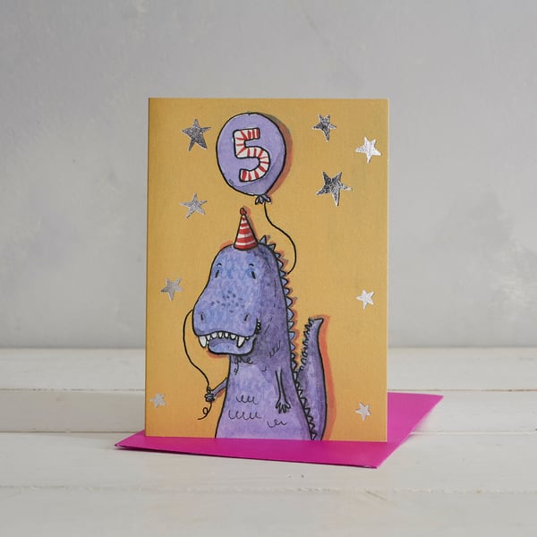 Children's Happy 5th Birthday T Rex Greetings Card