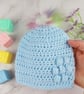 Crochet Baby Hat, Blue Newborn Beanie with Detachable Rainbow Pom, 0-3 Months - Image 2