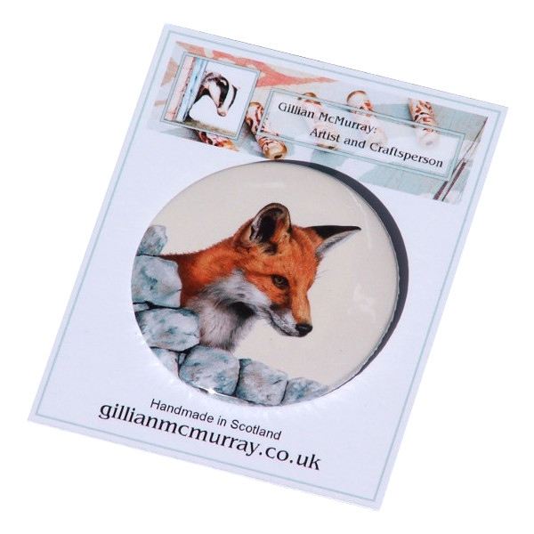 Red fox pocket mirror - 58mm (2.25 inches) round