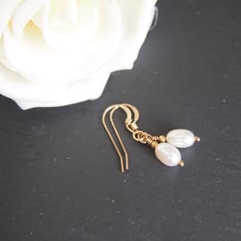 Classic ivory freshwater pearl and rolled gold earrings