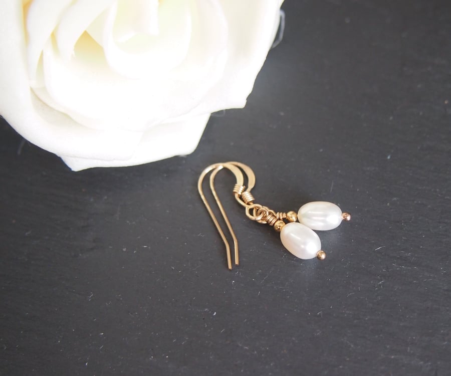 Classic ivory freshwater pearl and rolled gold earrings