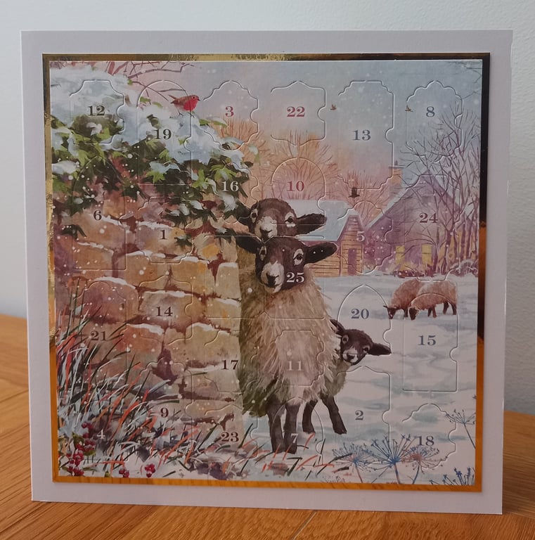Advent Calendar Style Christmas Card - Sheep