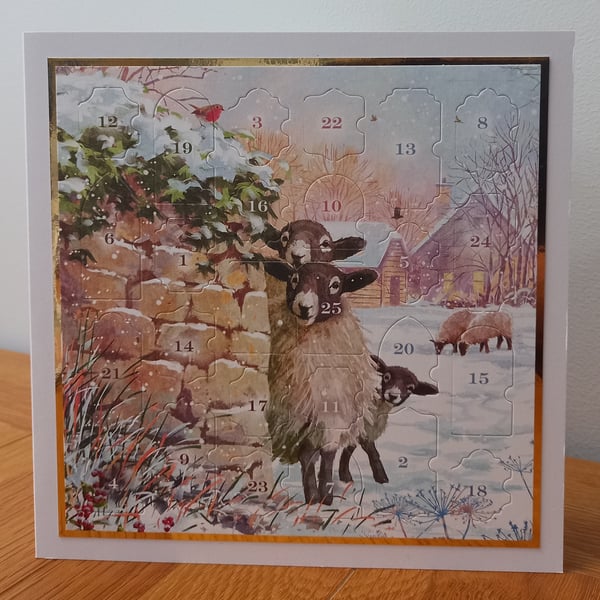 Advent Calendar Style Christmas Card - Sheep