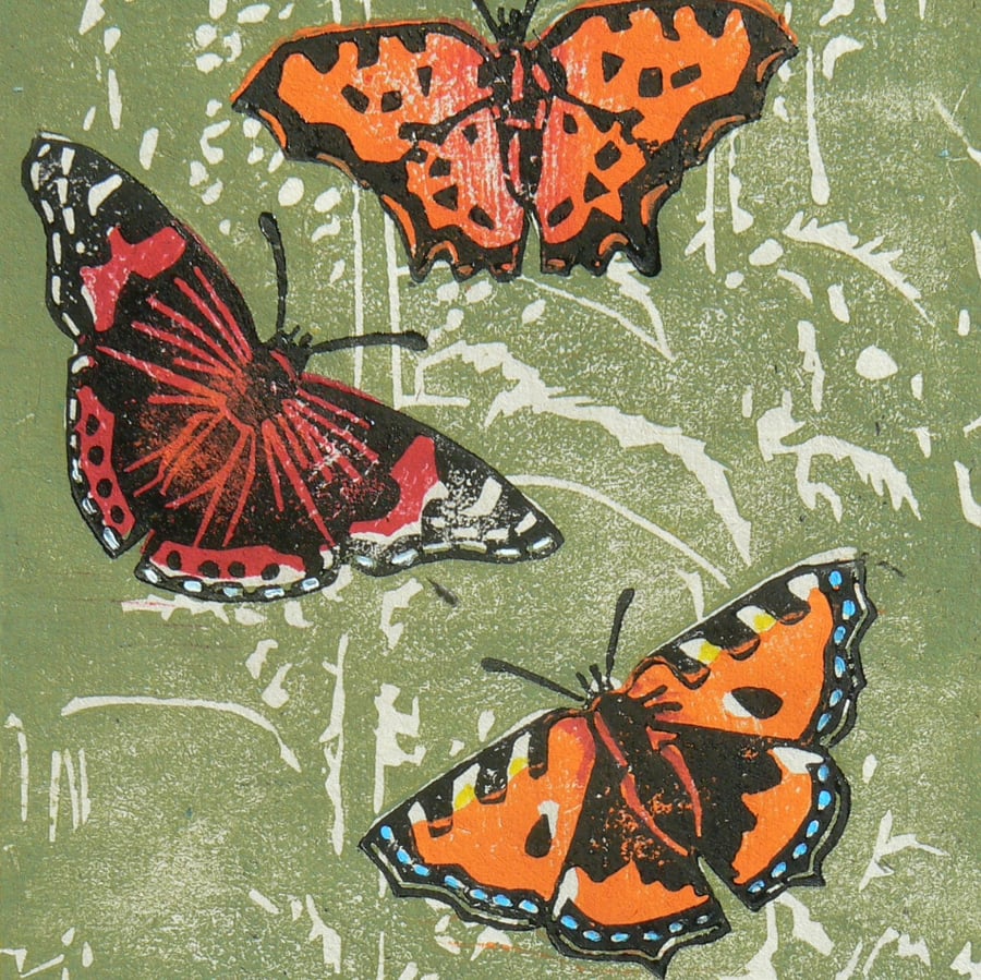 British Garden Butterflies linocut print
