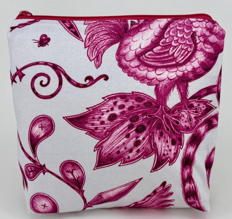 Handmade Emma Shipley sateen fully lined zip purse in pink exotic plant design