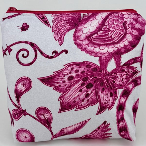 Handmade Emma Shipley sateen fully lined zip purse in pink exotic plant design