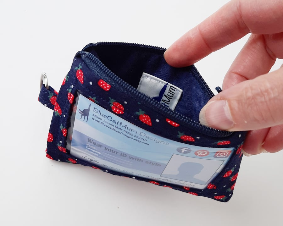 Strawberry Zip purse ID holder, Teacher Gift - Free P&P