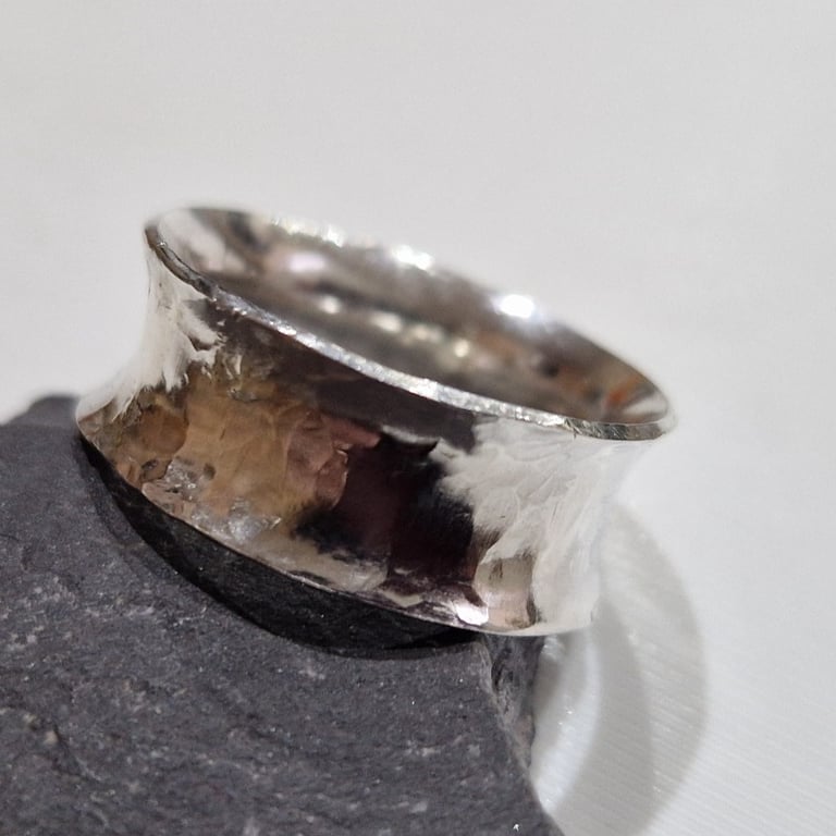 Distinctive Men's Sterling Silver Flared Ring: handmade, recycled, textured