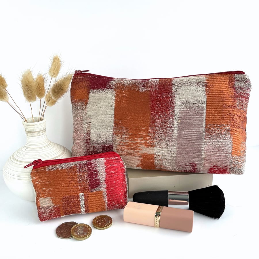 SALE - Red Abstract Make up Bag and Small Purse