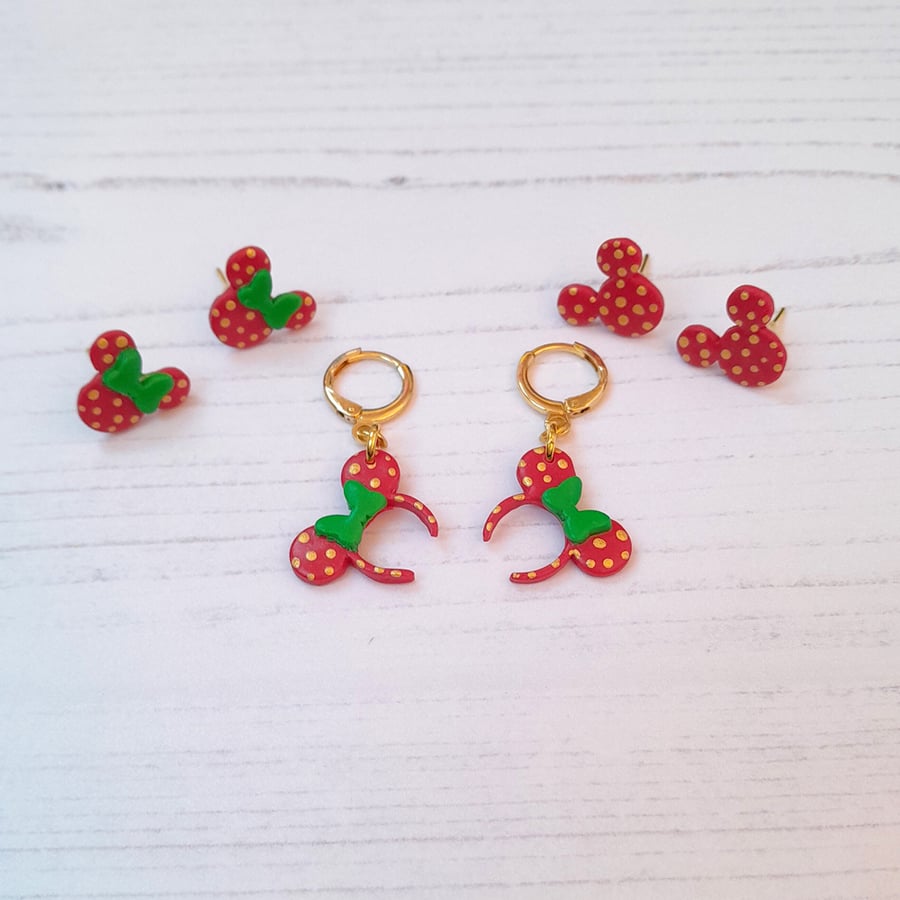Christmas Mickey and Minnie ears earrings, choose your style and fixings