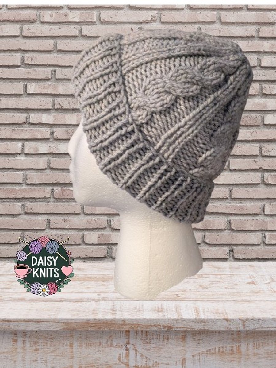 Hand Knitted Hat, Ladies Cable Hat, Woolly Hat