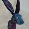 Faux hare head wall mount in teal and purple fabric