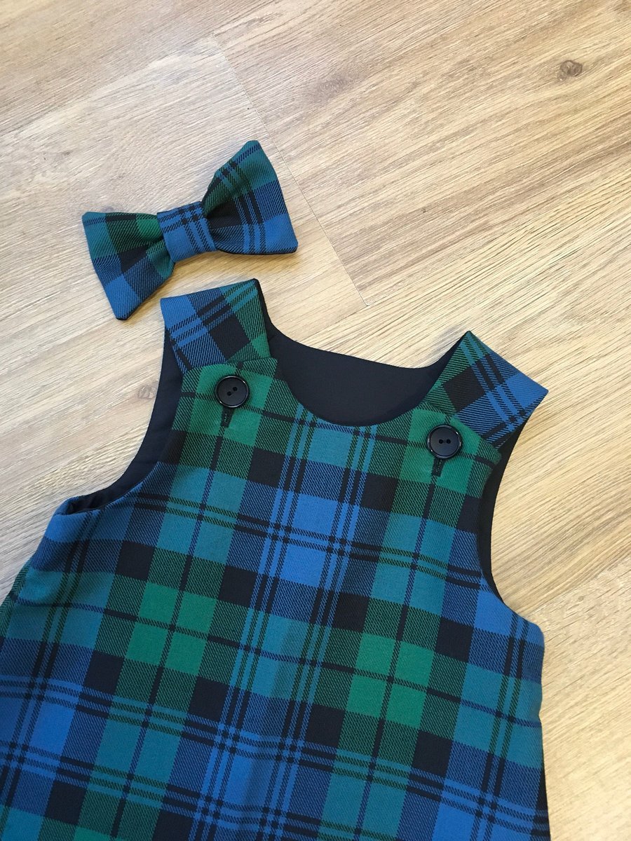 Campbell Ancient Tartan Pinafore Dress and Hair Bow
