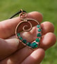 Copper Wire Wrapped Pendant & Earrings Set with Teal Glass Beads - Image 7