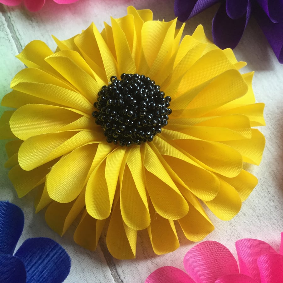 Hand Made Yellow Fabric Flower Corsage
