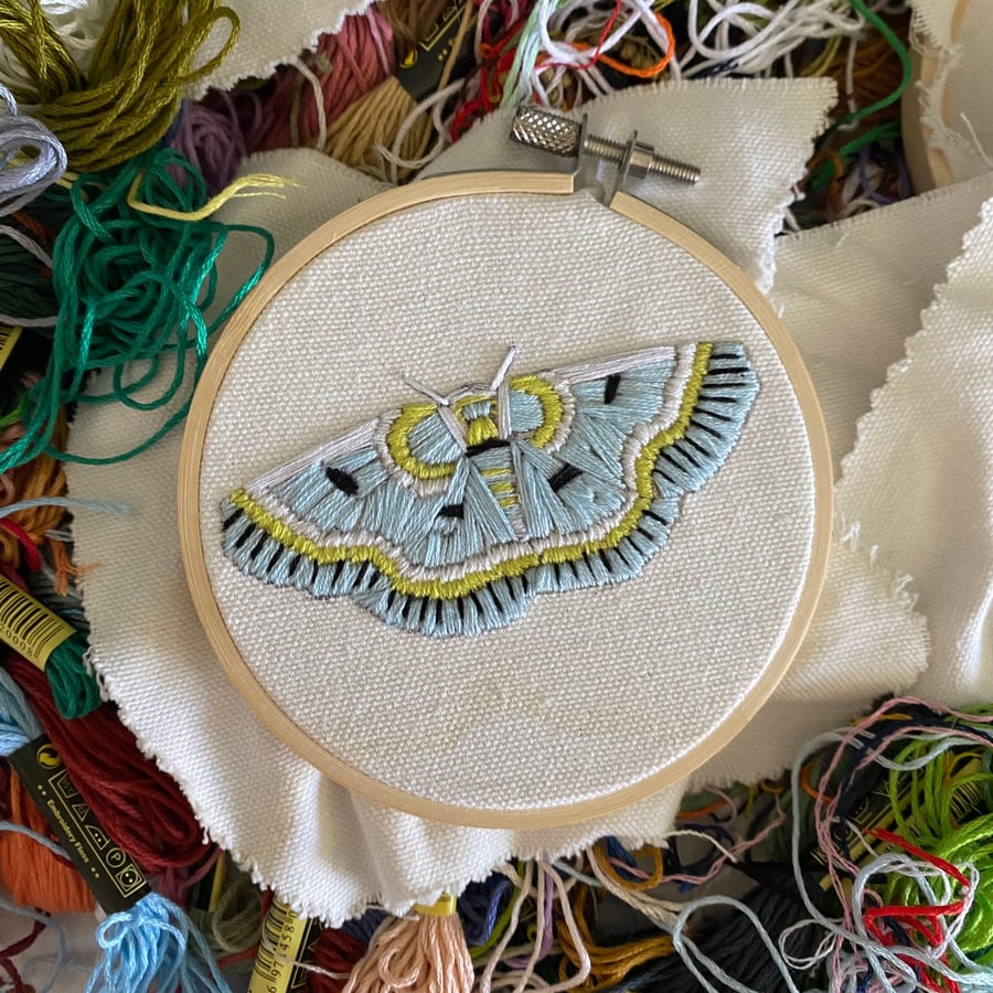 Moth Embroidery DIY Kit Aqua Blue 