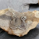 Cat earrings upcycled from 1966 sixpence coins