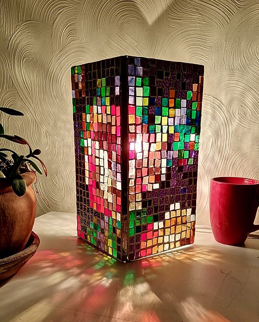 Stained Glass Depixellated Rose Lamp