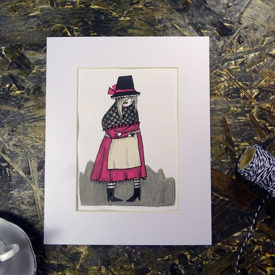 Welsh Lady in Pink- Original Artwork by Twinkle & Gloom