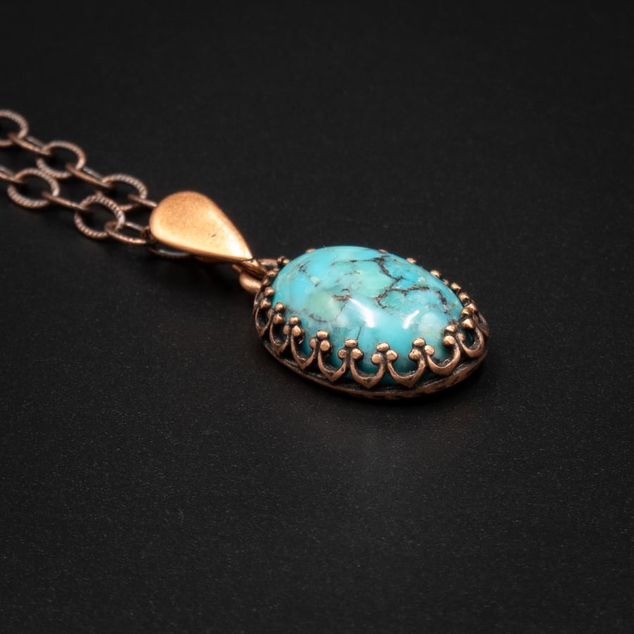 Natural Turquoise and copper handmade semiprecious stone pendant necklace