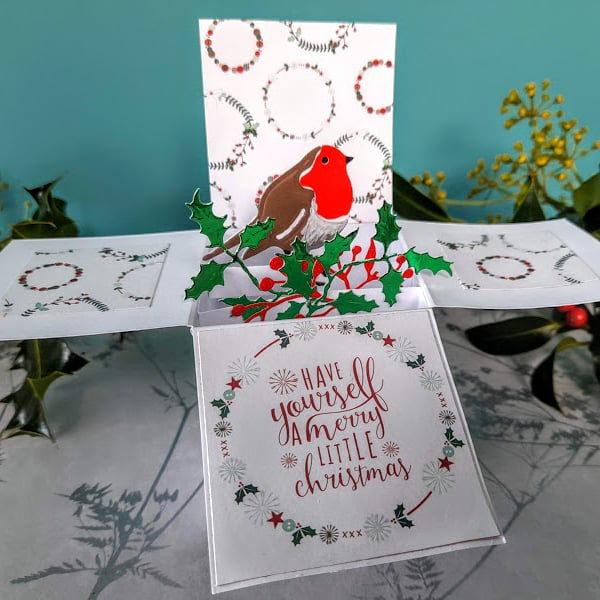 Christmas Robin with Holly and Berries Pop Up Christmas Card
