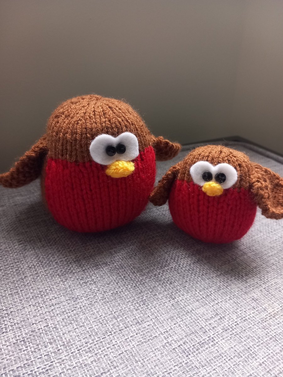 2 x Hand Knitted Christmas Robins - Home Decoration - Unique Gift 
