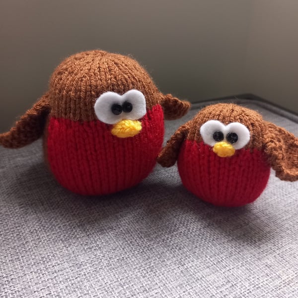 2 x Hand Knitted Christmas Robins - Home Decoration - Unique Gift 