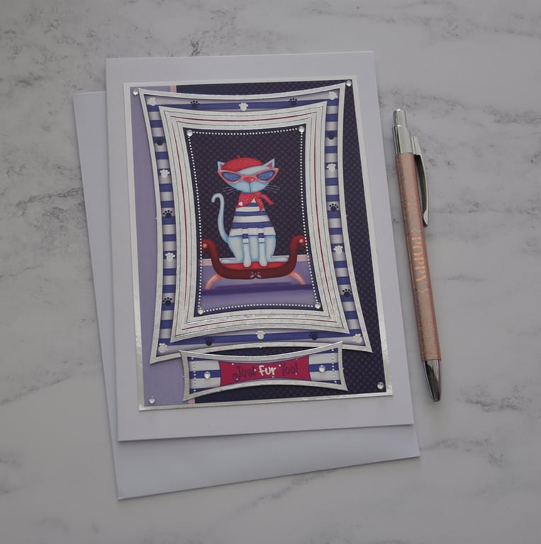 Just Fur You Cat Birthday Any Occasion Card Paw Prints 3D Luxury Handmade