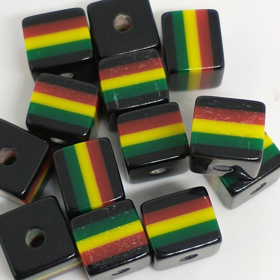 Jamaica Rasta Beads Ghana Reggae Stripes Acrylic x 10 Various Shapes