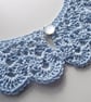 Crochet Collar, Lace Peter Pan Collar, Pale Blue Cotton, Pearl Button  - Image 3