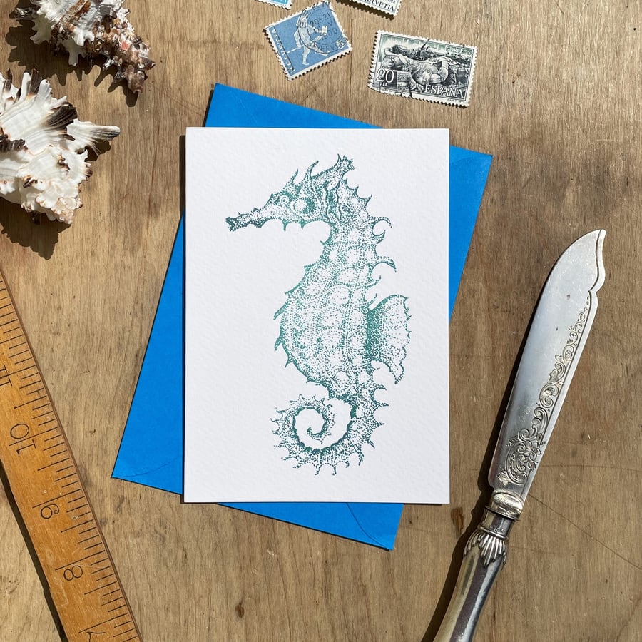 Image of Seahorse Illustrated Blank Greeting Card