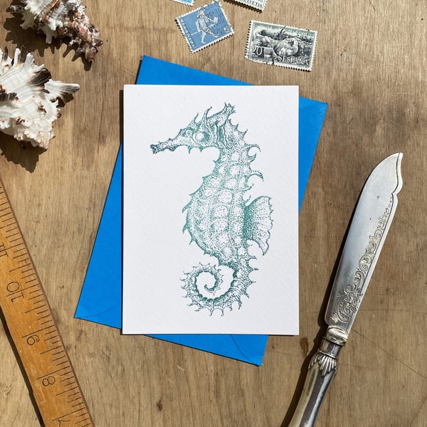 Seahorse Illustrated Blank Greeting Card