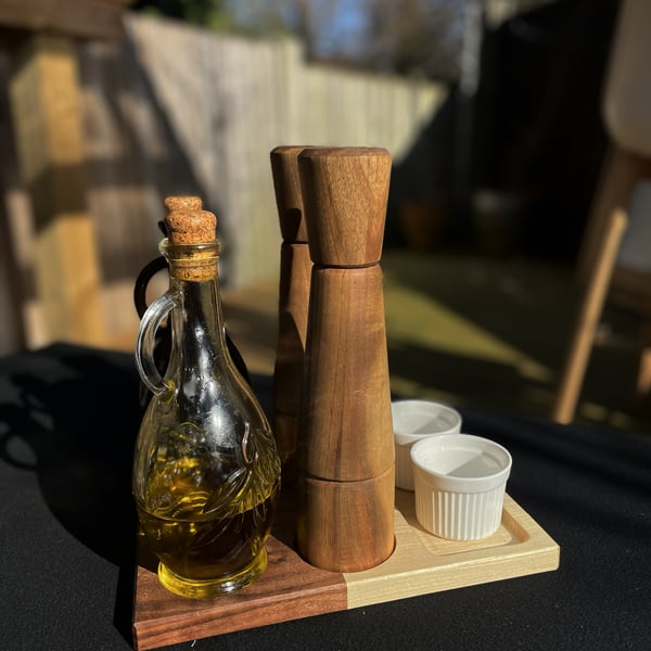 Oil & Spice Tray – Walnut & Tulipwood Kitchen Organizer – No.2