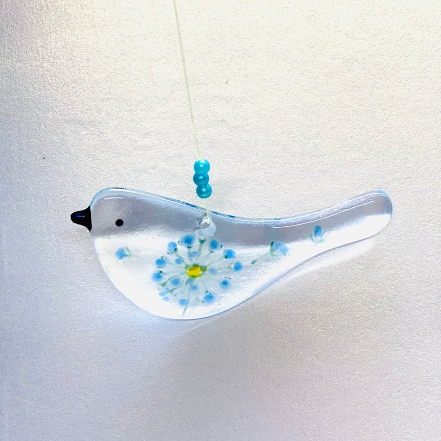 Fused glass bird hanging   “Make a wish”