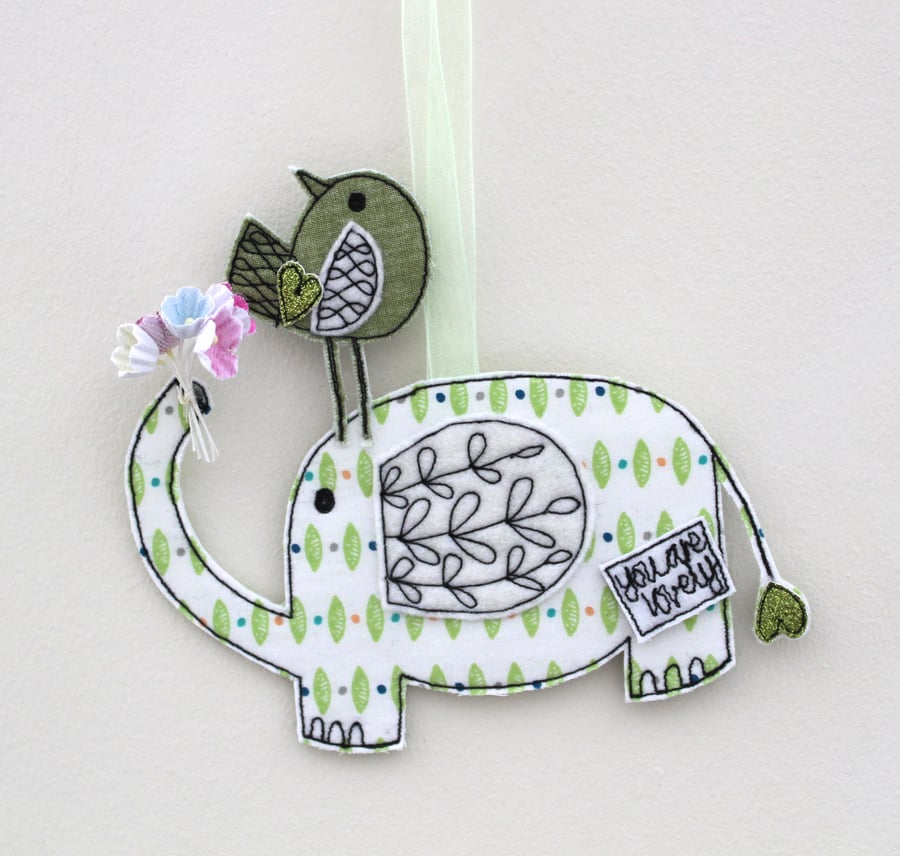 'Mr Elephant, you are lovely' Hanging Fabric Decoration