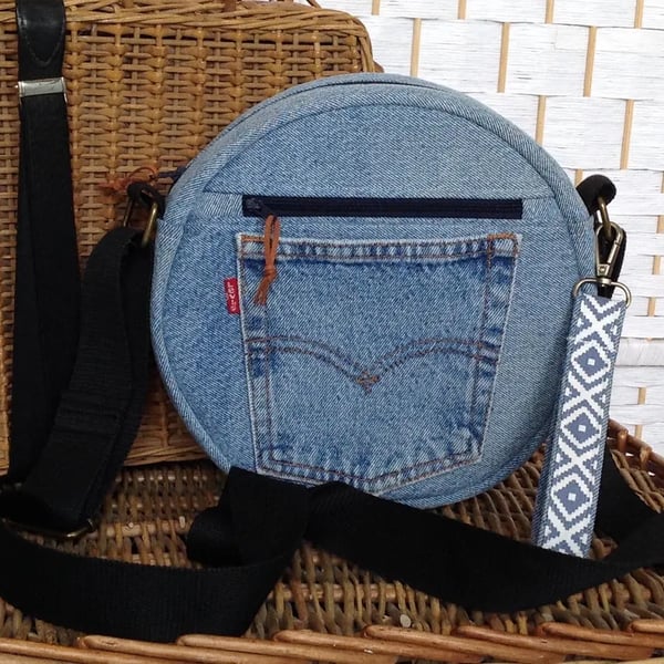 Round recycled denim bag, crossbody bag