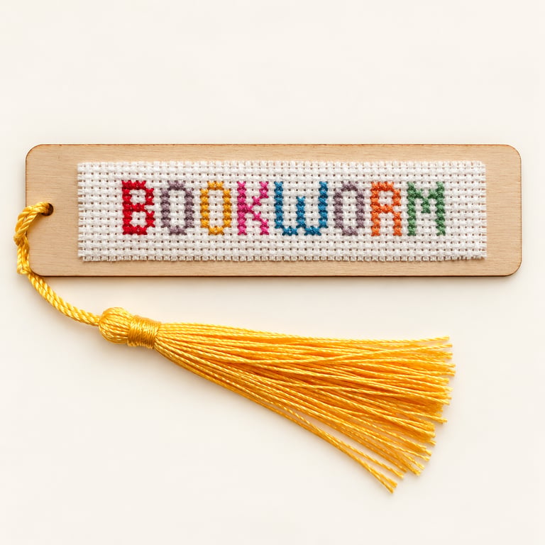 Handmade Cross Stitch Wooden Bookmark with Tassel – Choice of Reading Quotes