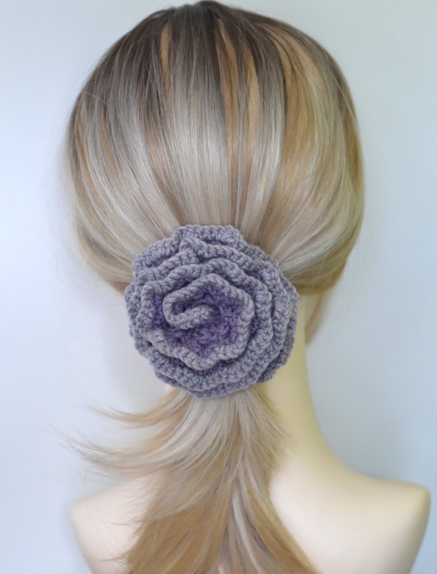 Handmade Merino Wool Crochet Hair Scrunchie - Natural Fibre Tie, Hair Accessory