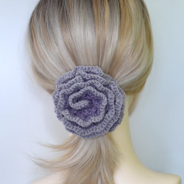 Handmade Merino Wool Crochet Hair Scrunchie - Natural Fibre Tie, Hair Accessory