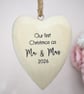 Our First Christmas as Mr & Mrs 2026 Wooden Heart Newlywed Christmas Ornament - Image 2