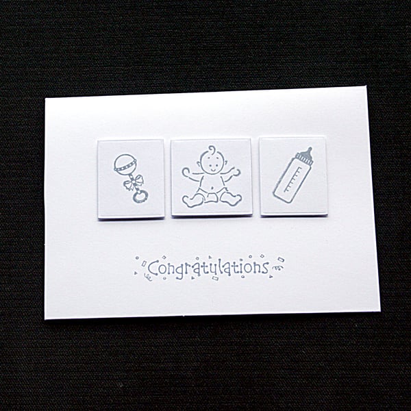 Monochrome Baby Congrats  - Handcrafted New Baby Card - dr17-0042