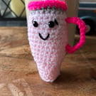 Handmade Pink Stanley Cup Keyring – Wool with Safety Eyes (3 Inches Tall)