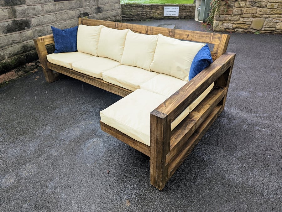Rustic-Industrial Solid Wood Garden Sofa Large