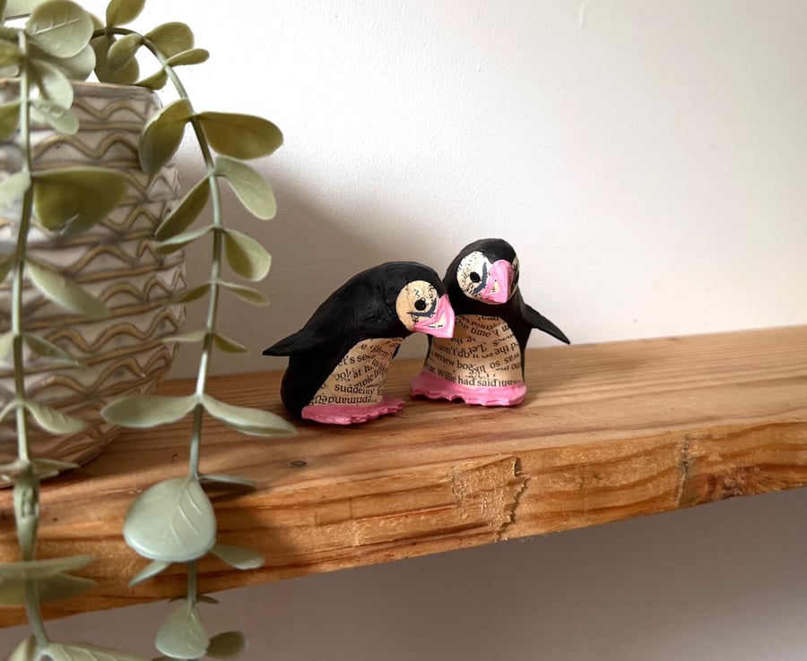 Pink Paper Puffins, Set of 2, handmade nature inspired seabird art gifts 