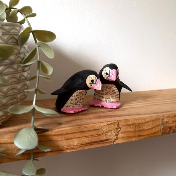 Pink Paper Puffins, Set of 2, handmade nature inspired seabird art gifts 