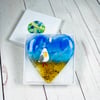 Beach fused glass heart with seagull
