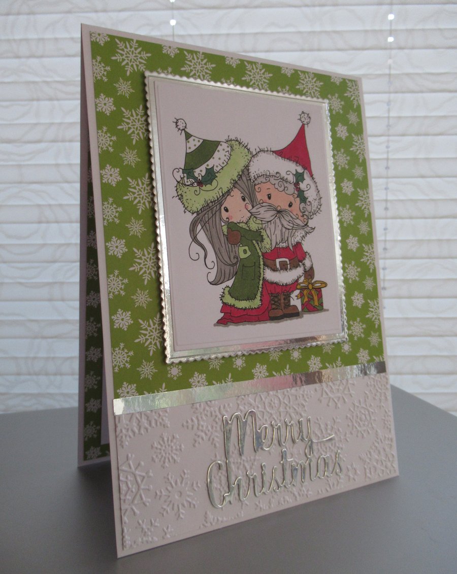 Santa & Mrs Claus - A5 card - Green